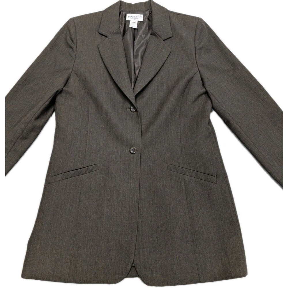 Vintage Pendleton 100% Virgin Wool Blazer Jacket Brown Womens 8 Tall USA Made